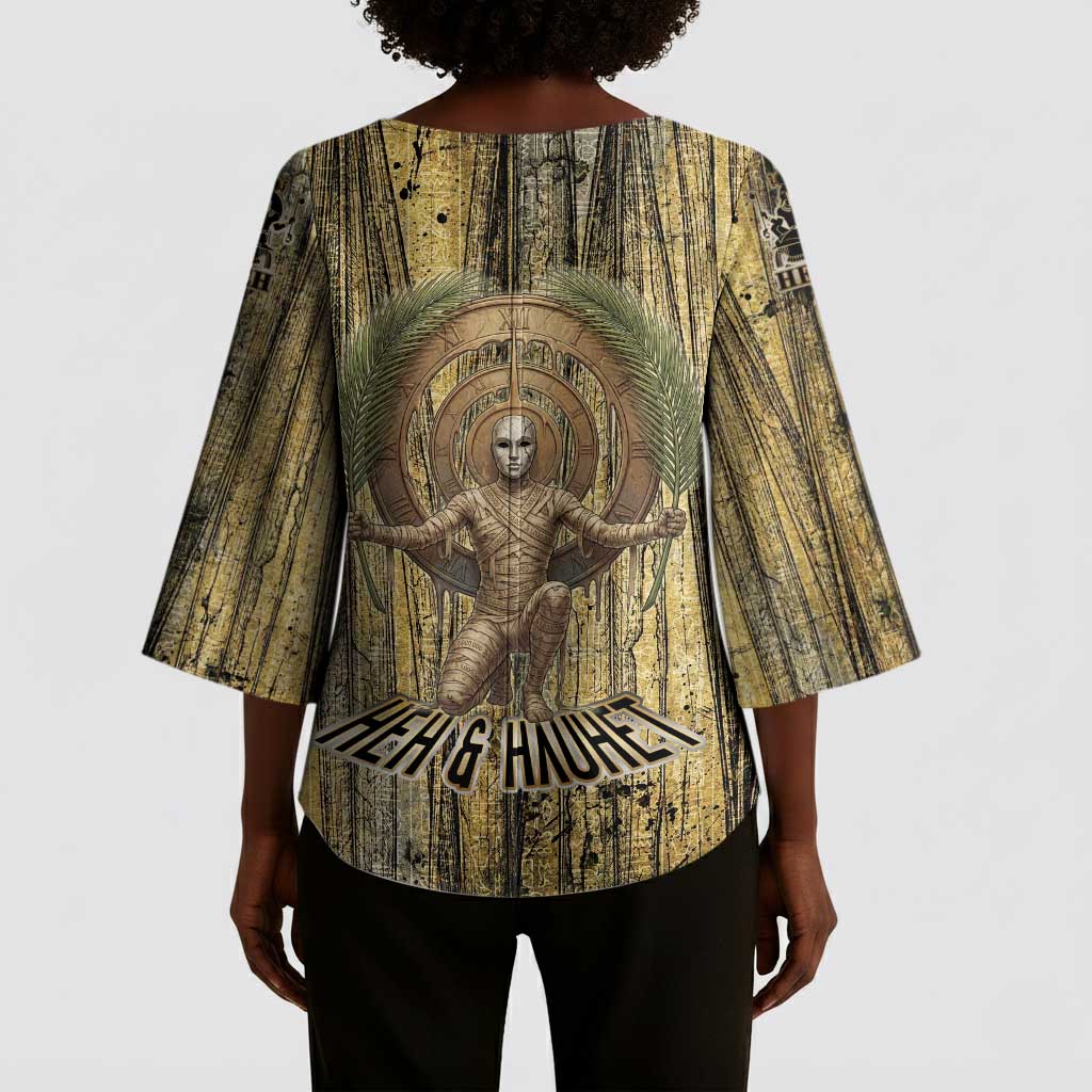Heh and Hauhet Egyptian Kimono Sleeve Blouse Timeless Gods Design Infinity Serpent and Divine Balance Ancient