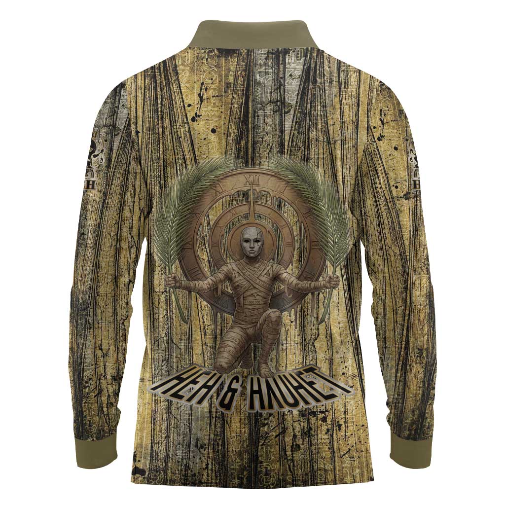 Heh and Hauhet Egyptian Long Sleeve Polo Shirt Timeless Gods Design Infinity Serpent and Divine Balance Ancient