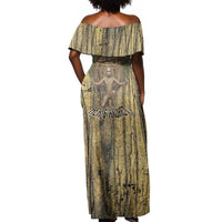 Heh and Hauhet Egyptian Off Shoulder Maxi Dress Timeless Gods Design Infinity Serpent and Divine Balance Ancient