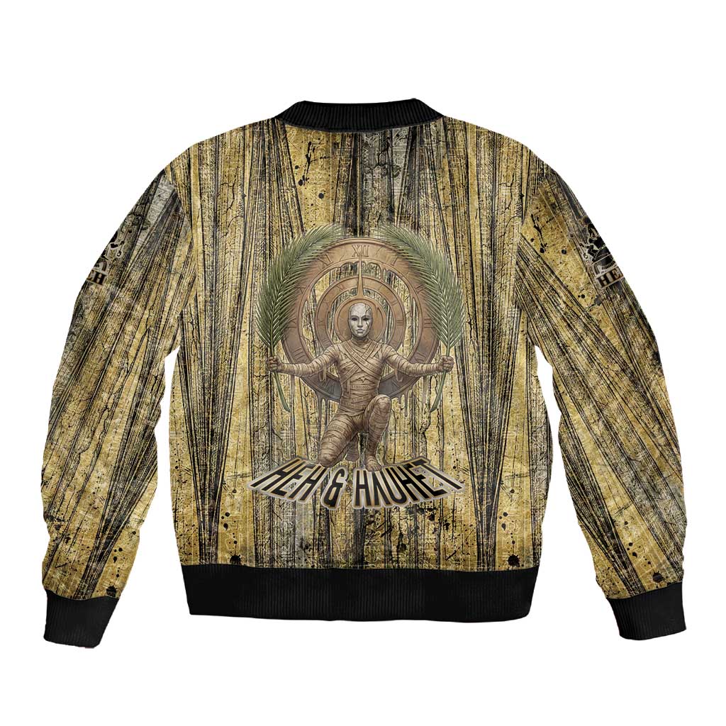 Heh and Hauhet Egyptian Sleeve Zip Bomber Jacket Timeless Gods Design Infinity Serpent and Divine Balance Ancient
