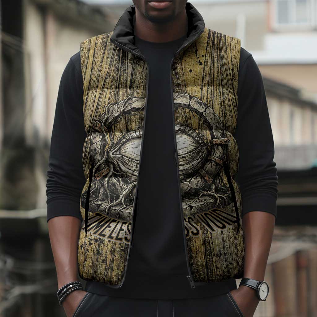 Heh and Hauhet Egyptian Sleeveless Puffer Jacket Timeless Gods Design Infinity Serpent and Divine Balance Ancient