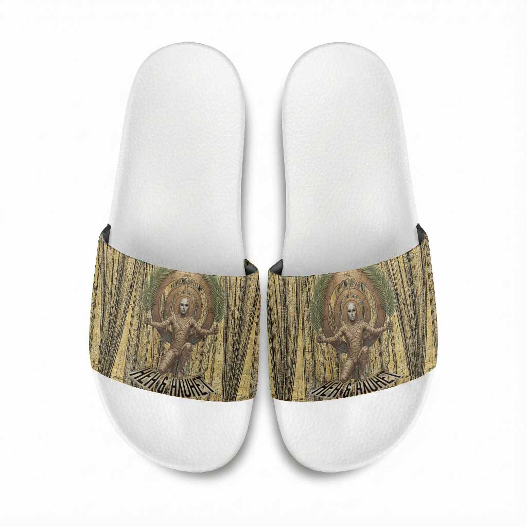Heh and Hauhet Egyptian Slide Sandals Timeless Gods Design Infinity Serpent and Divine Balance Ancient