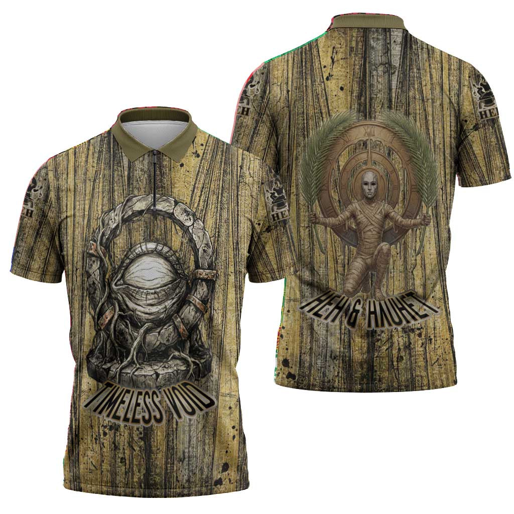 Heh and Hauhet Egyptian Zipper Polo Shirt Timeless Gods Design Infinity Serpent and Divine Balance Ancient