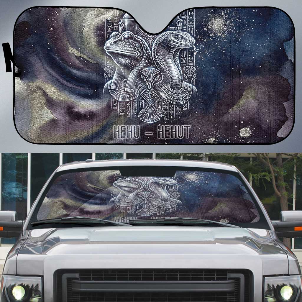 Egyptian Heh and Hauhet Auto Sun Shade Serpent Duo Design Cosmic Infinity and Eternal Balance Motif