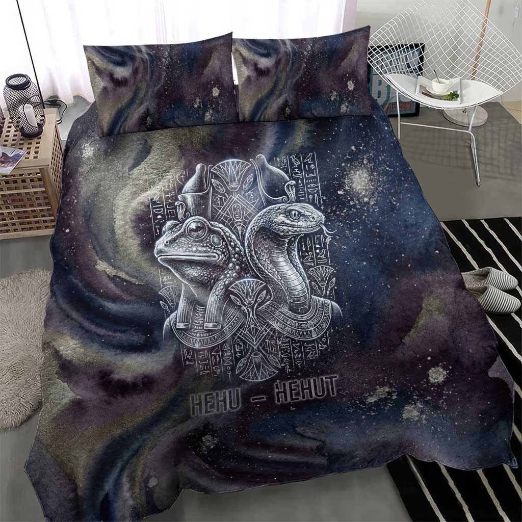 Egyptian Heh and Hauhet Bedding Set Serpent Duo Design Cosmic Infinity and Eternal Balance Motif