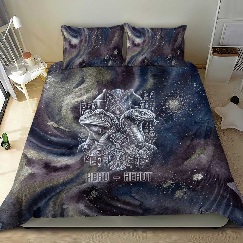 Egyptian Heh and Hauhet Bedding Set Serpent Duo Design Cosmic Infinity and Eternal Balance Motif