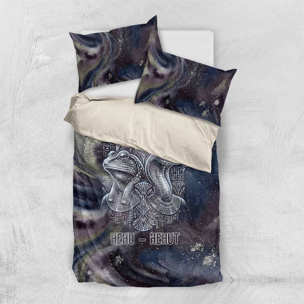Egyptian Heh and Hauhet Bedding Set Serpent Duo Design Cosmic Infinity and Eternal Balance Motif