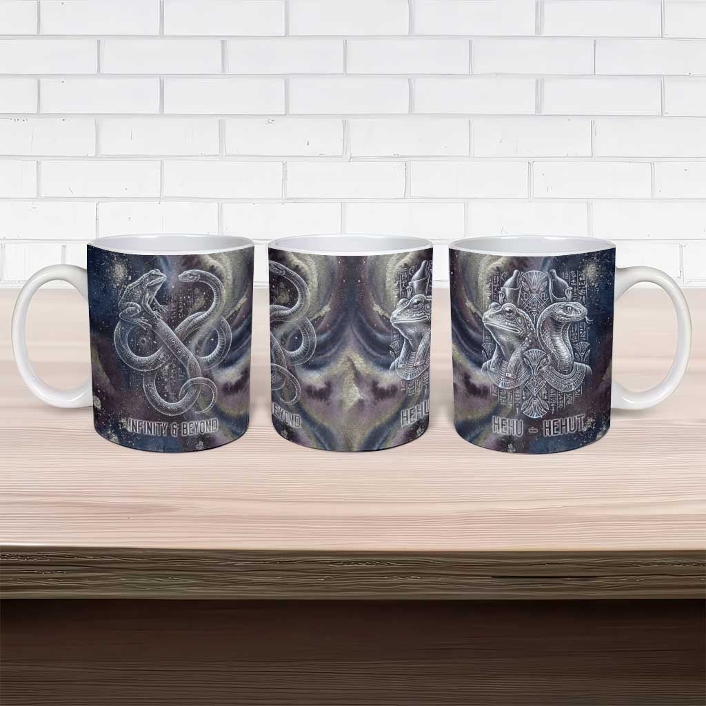 Egyptian Heh and Hauhet Ceramic Mug Serpent Duo Design Cosmic Infinity and Eternal Balance Motif