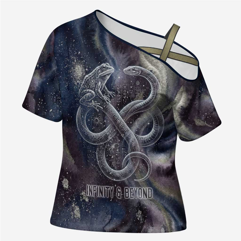 Egyptian Heh and Hauhet Cross Shoulder Shirt Serpent Duo Design Cosmic Infinity and Eternal Balance Motif