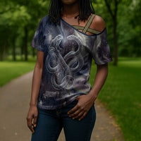 Egyptian Heh and Hauhet Cross Shoulder Shirt Serpent Duo Design Cosmic Infinity and Eternal Balance Motif