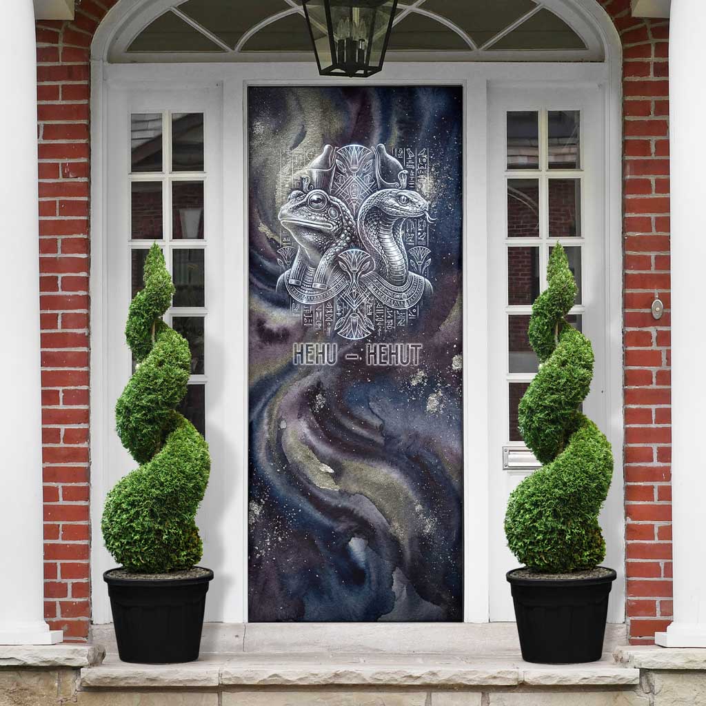 Egyptian Heh and Hauhet Door Cover Serpent Duo Design Cosmic Infinity and Eternal Balance Motif