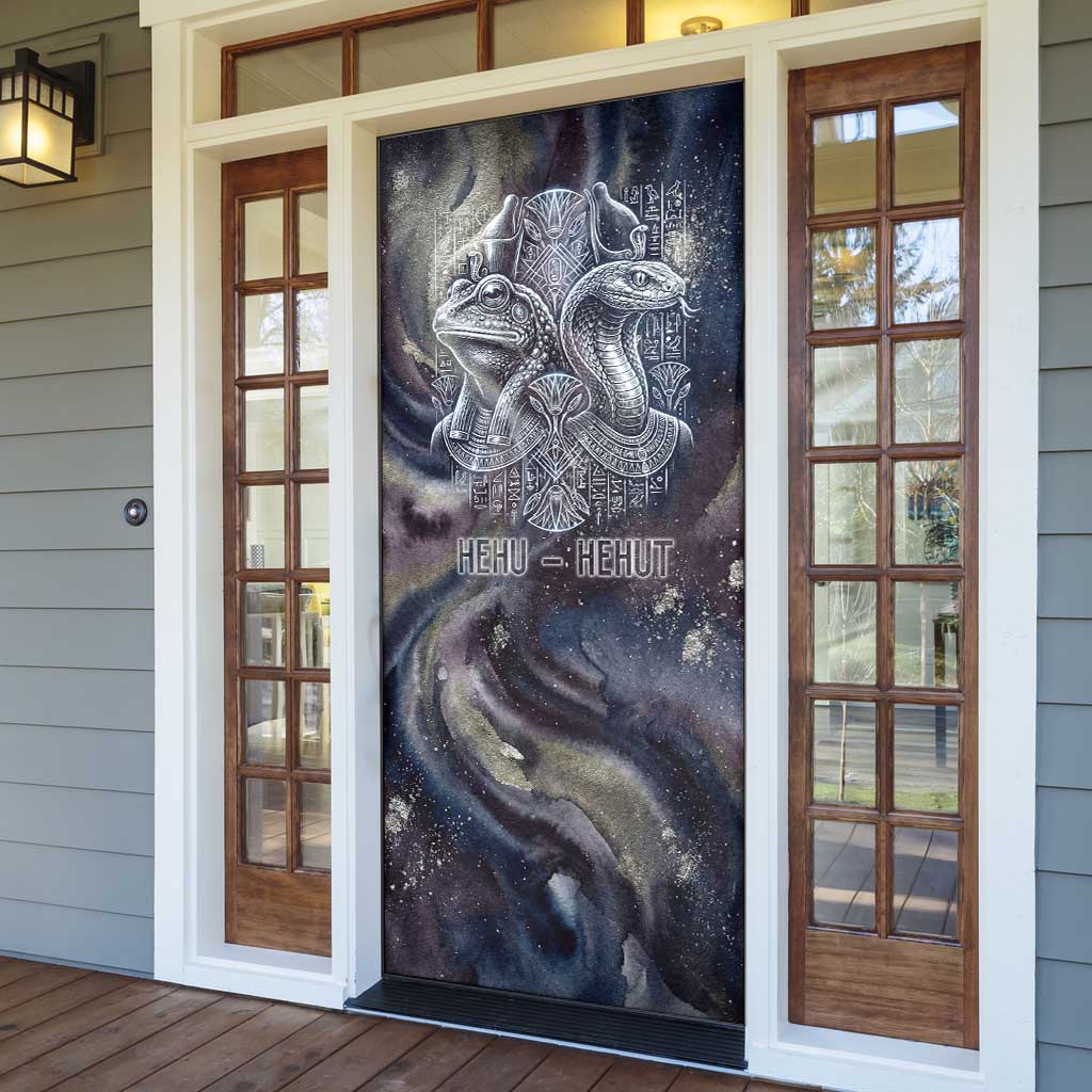 Egyptian Heh and Hauhet Door Cover Serpent Duo Design Cosmic Infinity and Eternal Balance Motif