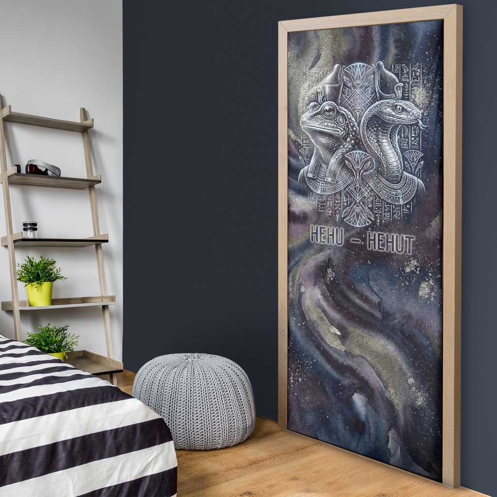 Egyptian Heh and Hauhet Door Cover Serpent Duo Design Cosmic Infinity and Eternal Balance Motif