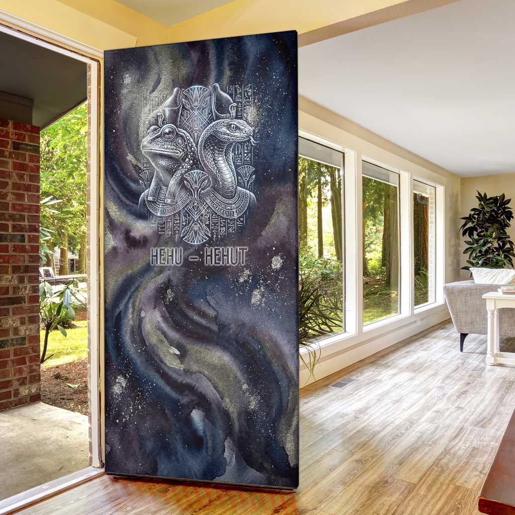 Egyptian Heh and Hauhet Door Cover Serpent Duo Design Cosmic Infinity and Eternal Balance Motif