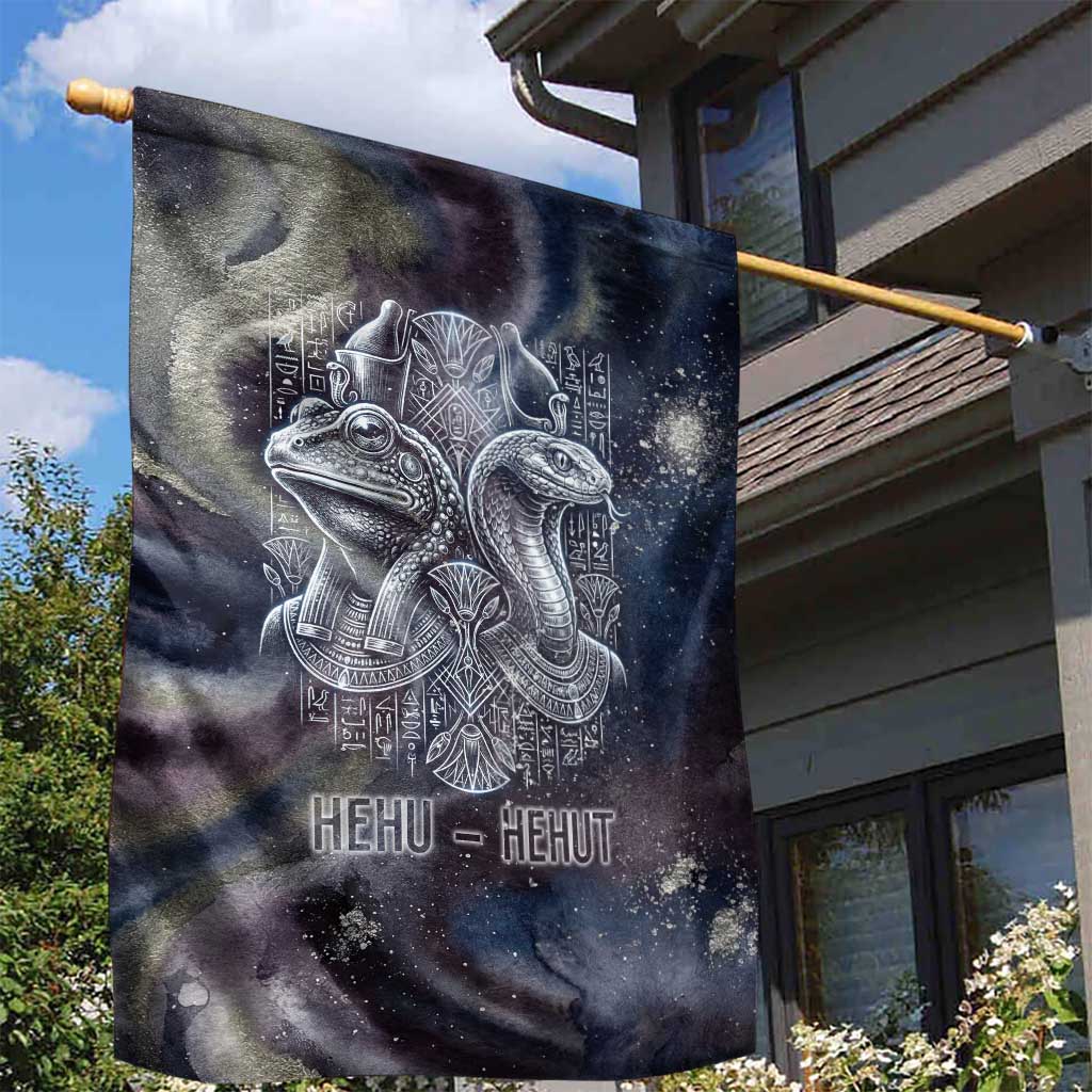 Egyptian Heh and Hauhet Garden Flag Serpent Duo Design Cosmic Infinity and Eternal Balance Motif