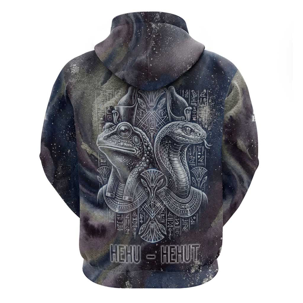 Egyptian Heh and Hauhet Hoodie Serpent Duo Design Cosmic Infinity and Eternal Balance Motif