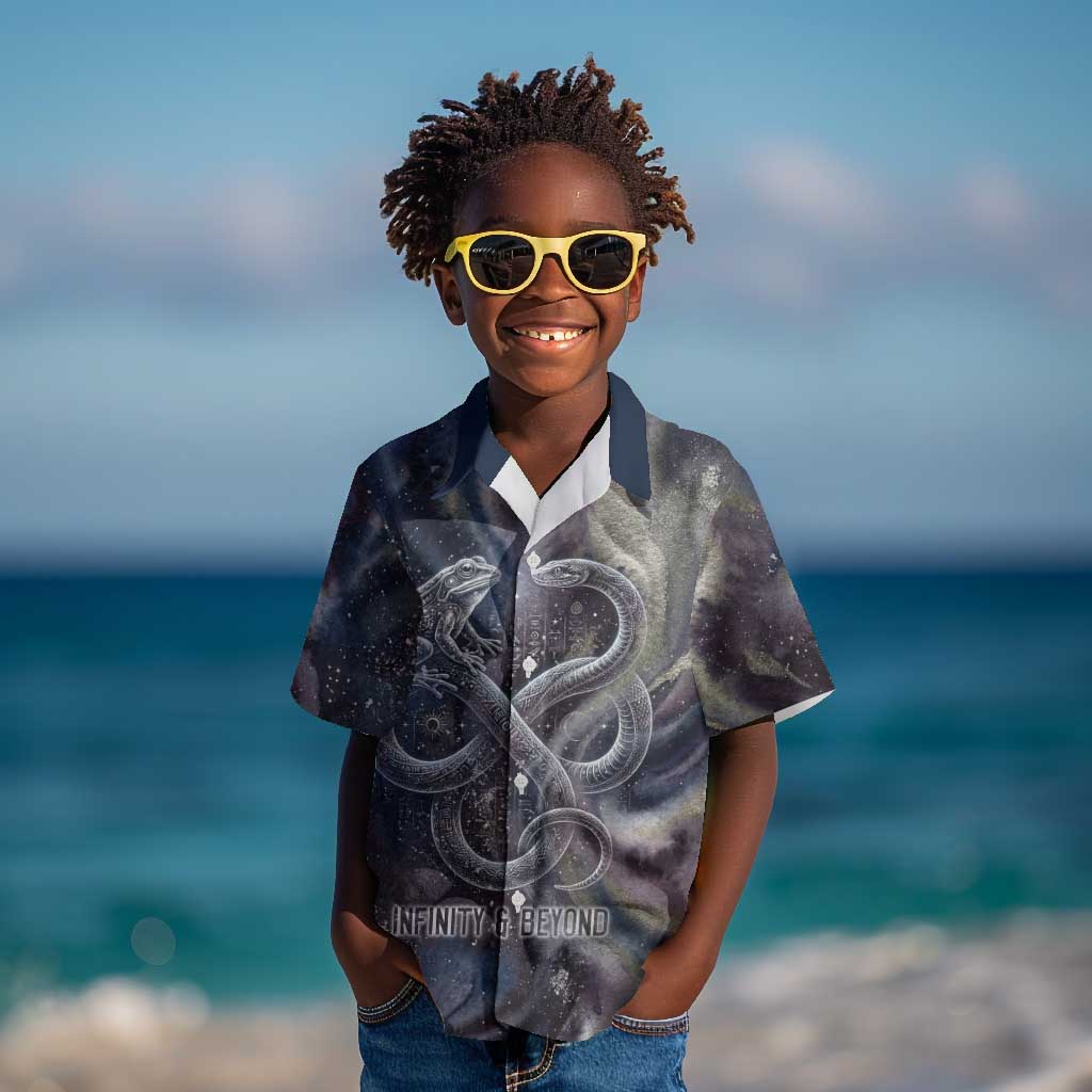 Egyptian Heh and Hauhet Kid Hawaiian Shirt Serpent Duo Design Cosmic Infinity and Eternal Balance Motif