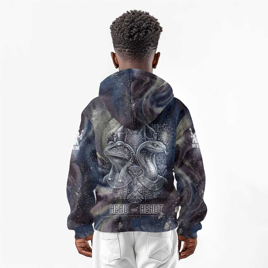 Egyptian Heh and Hauhet Kid Hoodie Serpent Duo Design Cosmic Infinity and Eternal Balance Motif