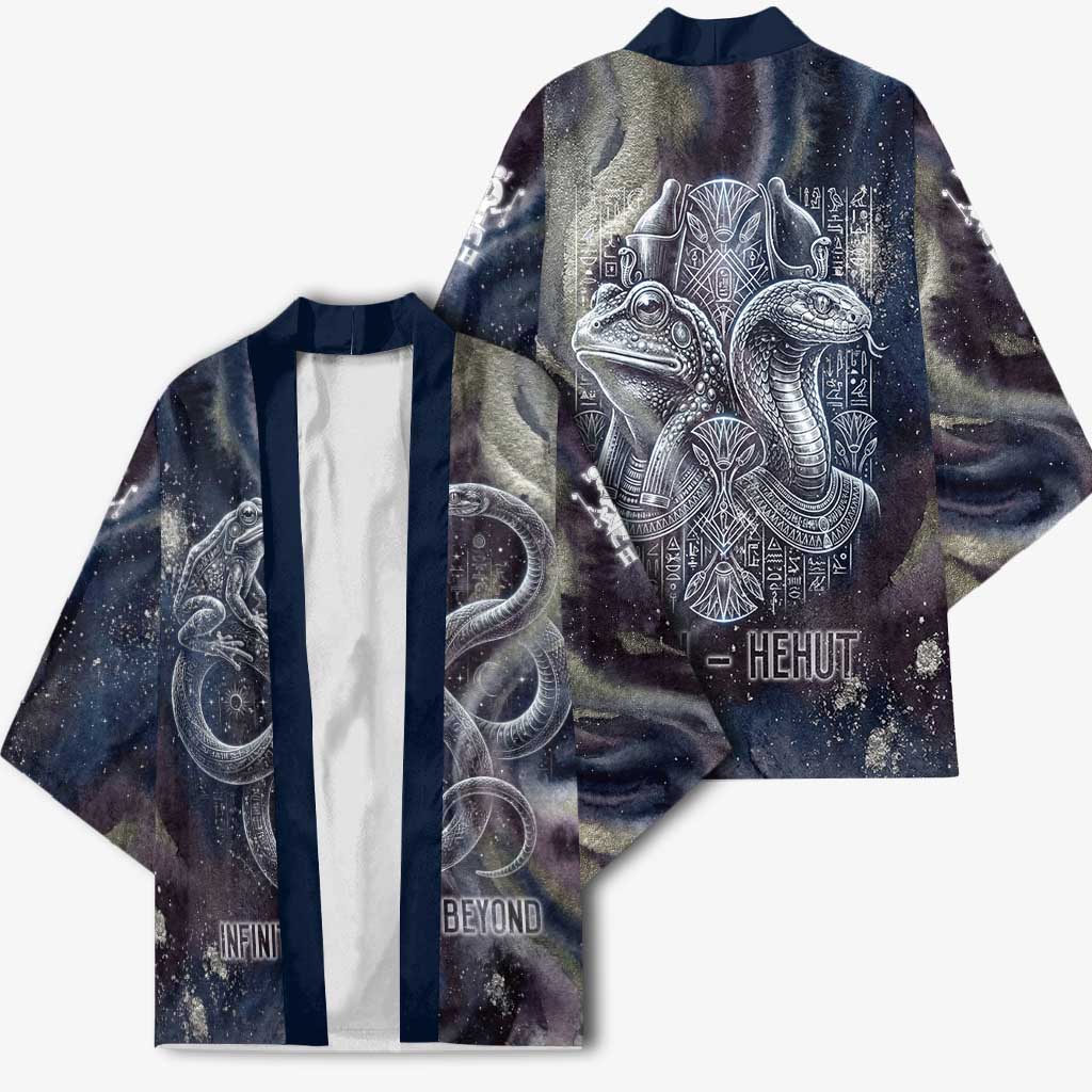 Egyptian Heh and Hauhet Kimono Serpent Duo Design Cosmic Infinity and Eternal Balance Motif