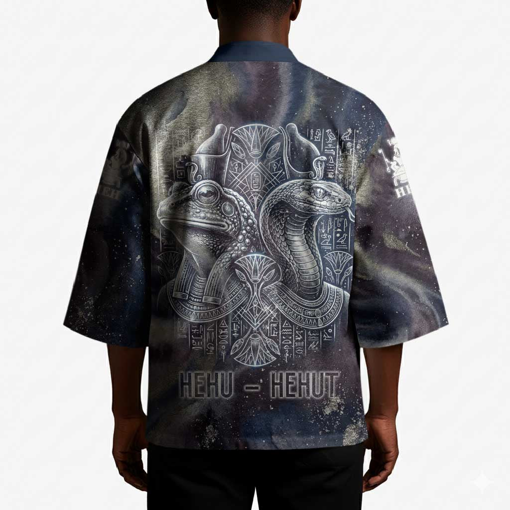 Egyptian Heh and Hauhet Kimono Serpent Duo Design Cosmic Infinity and Eternal Balance Motif