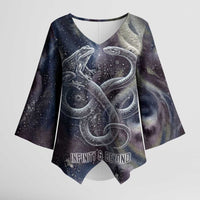 Egyptian Heh and Hauhet Kimono Sleeve Blouse Serpent Duo Design Cosmic Infinity and Eternal Balance Motif