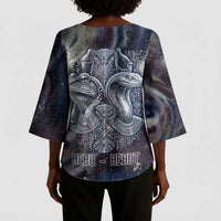 Egyptian Heh and Hauhet Kimono Sleeve Blouse Serpent Duo Design Cosmic Infinity and Eternal Balance Motif
