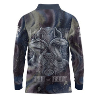 Egyptian Heh and Hauhet Long Sleeve Polo Shirt Serpent Duo Design Cosmic Infinity and Eternal Balance Motif