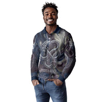 Egyptian Heh and Hauhet Long Sleeve Polo Shirt Serpent Duo Design Cosmic Infinity and Eternal Balance Motif