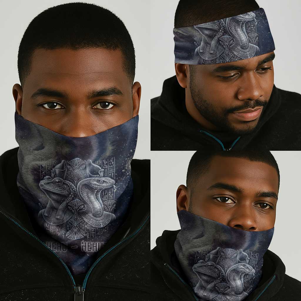Egyptian Heh and Hauhet Neck Gaiter Serpent Duo Design Cosmic Infinity and Eternal Balance Motif
