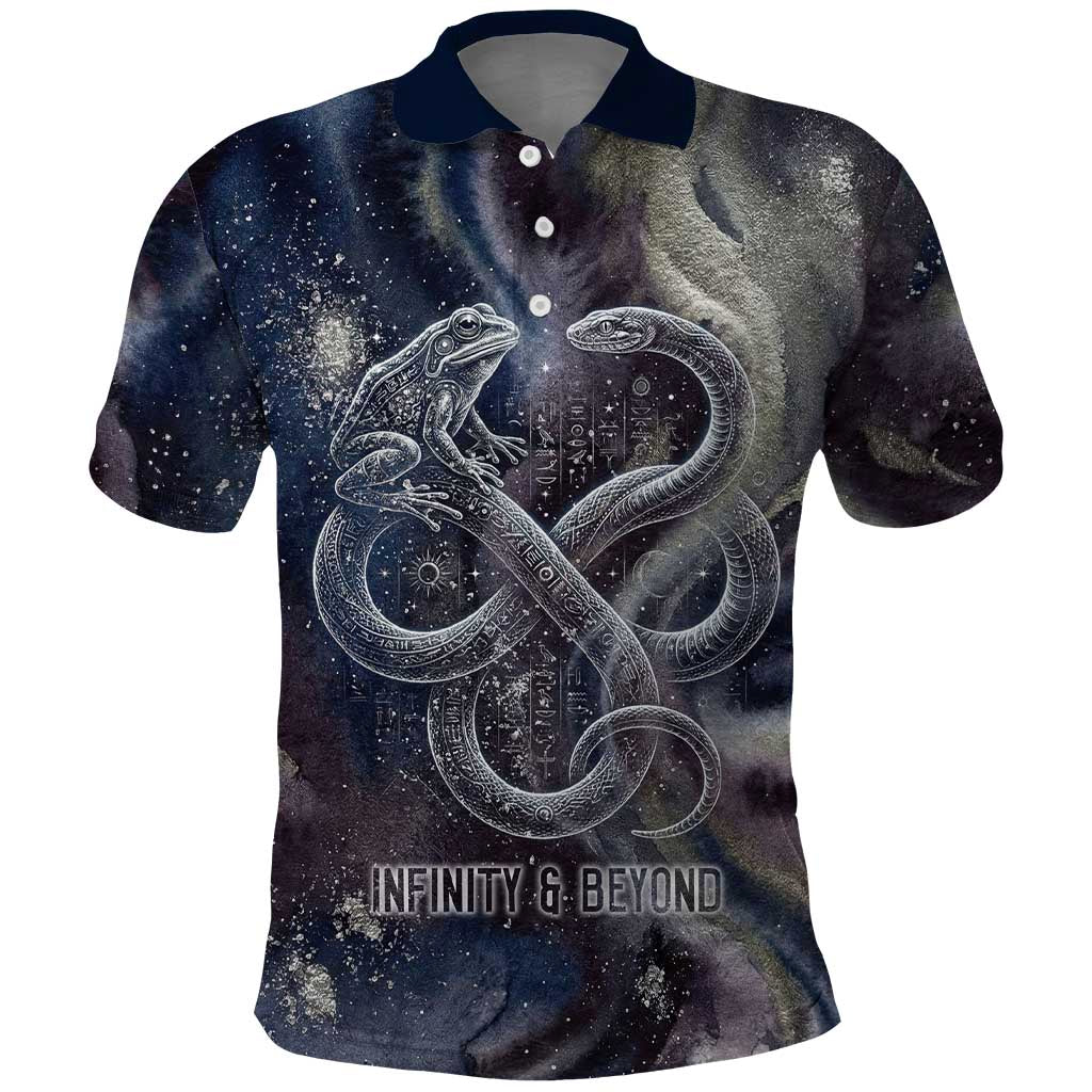 Egyptian Heh and Hauhet Polo Shirt Serpent Duo Design Cosmic Infinity and Eternal Balance Motif