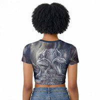 Egyptian Heh and Hauhet Raglan Cropped T shirt Serpent Duo Design Cosmic Infinity and Eternal Balance Motif