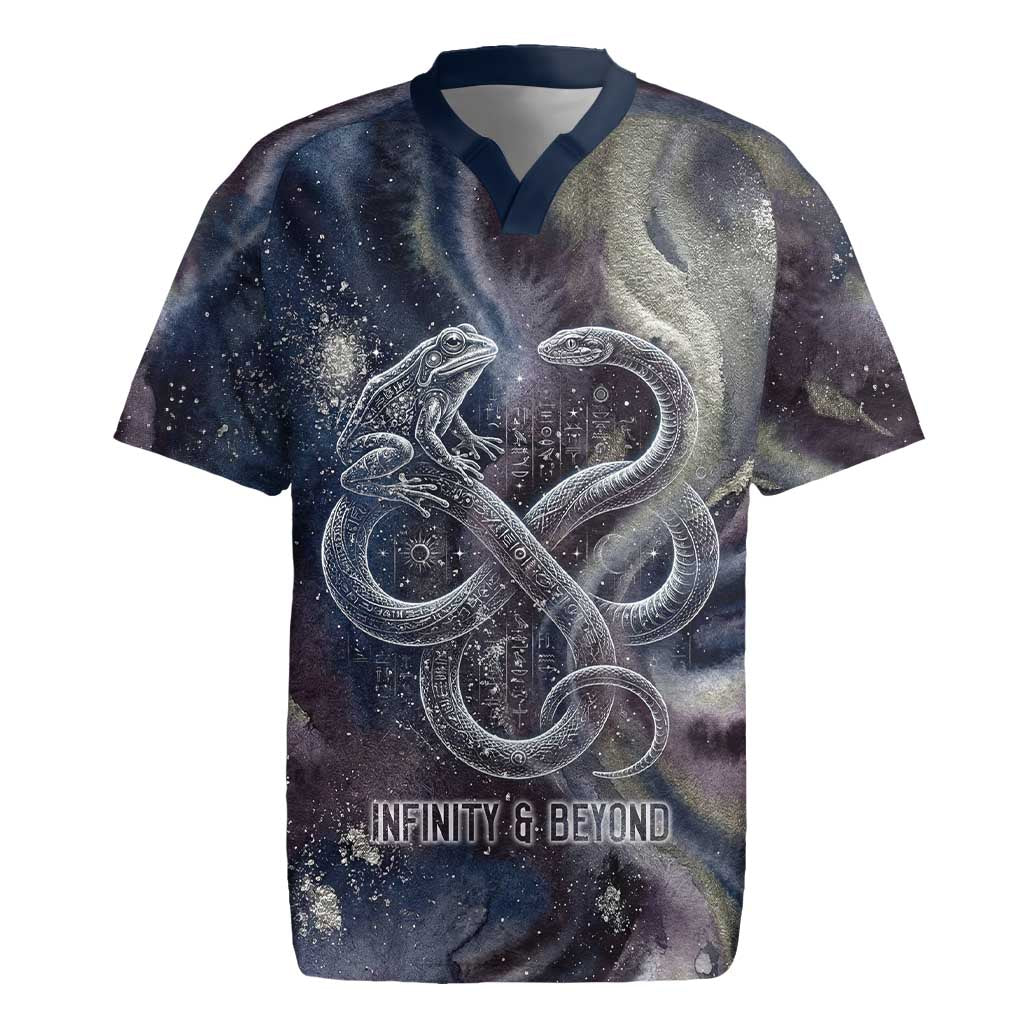 Egyptian Heh and Hauhet Rugby Jersey Serpent Duo Design Cosmic Infinity and Eternal Balance Motif