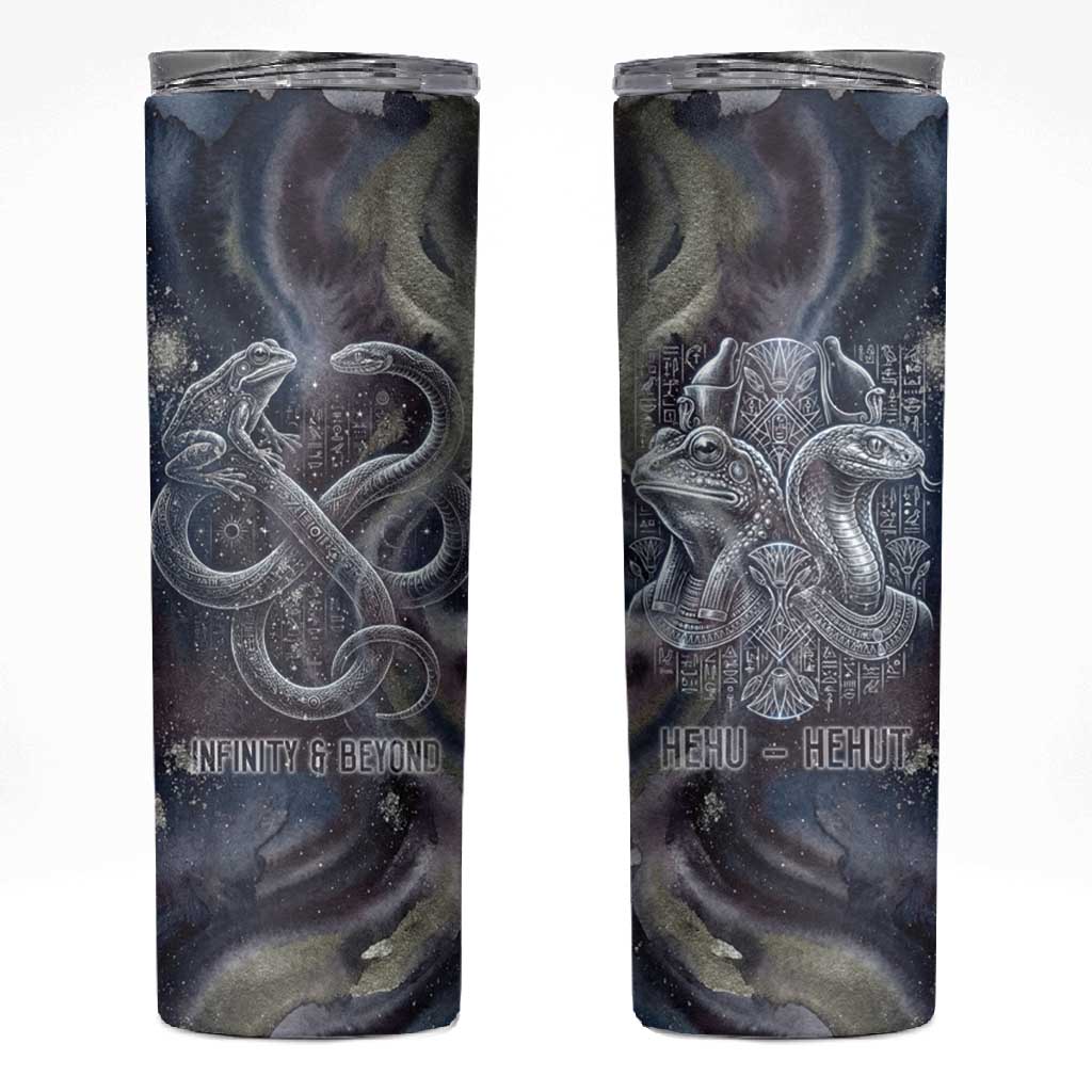 Egyptian Heh and Hauhet Skinny Tumbler Serpent Duo Design Cosmic Infinity and Eternal Balance Motif