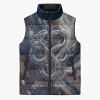 Egyptian Heh and Hauhet Sleeveless Puffer Jacket Serpent Duo Design Cosmic Infinity and Eternal Balance Motif