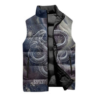 Egyptian Heh and Hauhet Sleeveless Puffer Jacket Serpent Duo Design Cosmic Infinity and Eternal Balance Motif