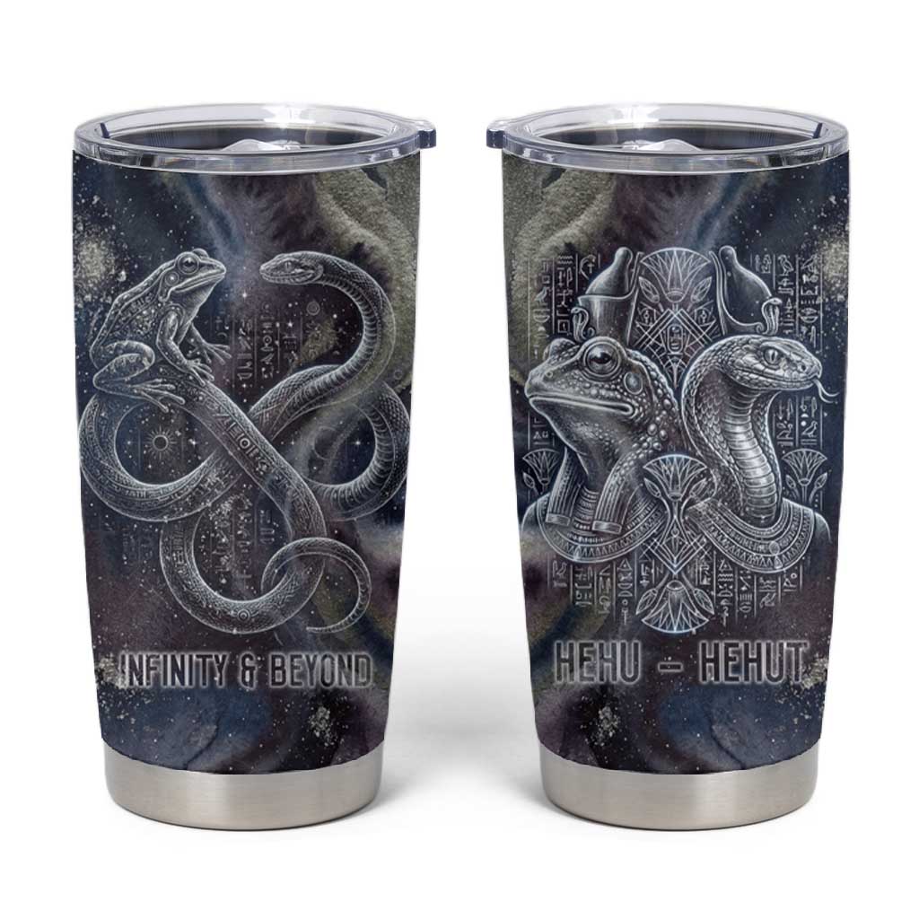 Egyptian Heh and Hauhet Tumbler Cup Serpent Duo Design Cosmic Infinity and Eternal Balance Motif