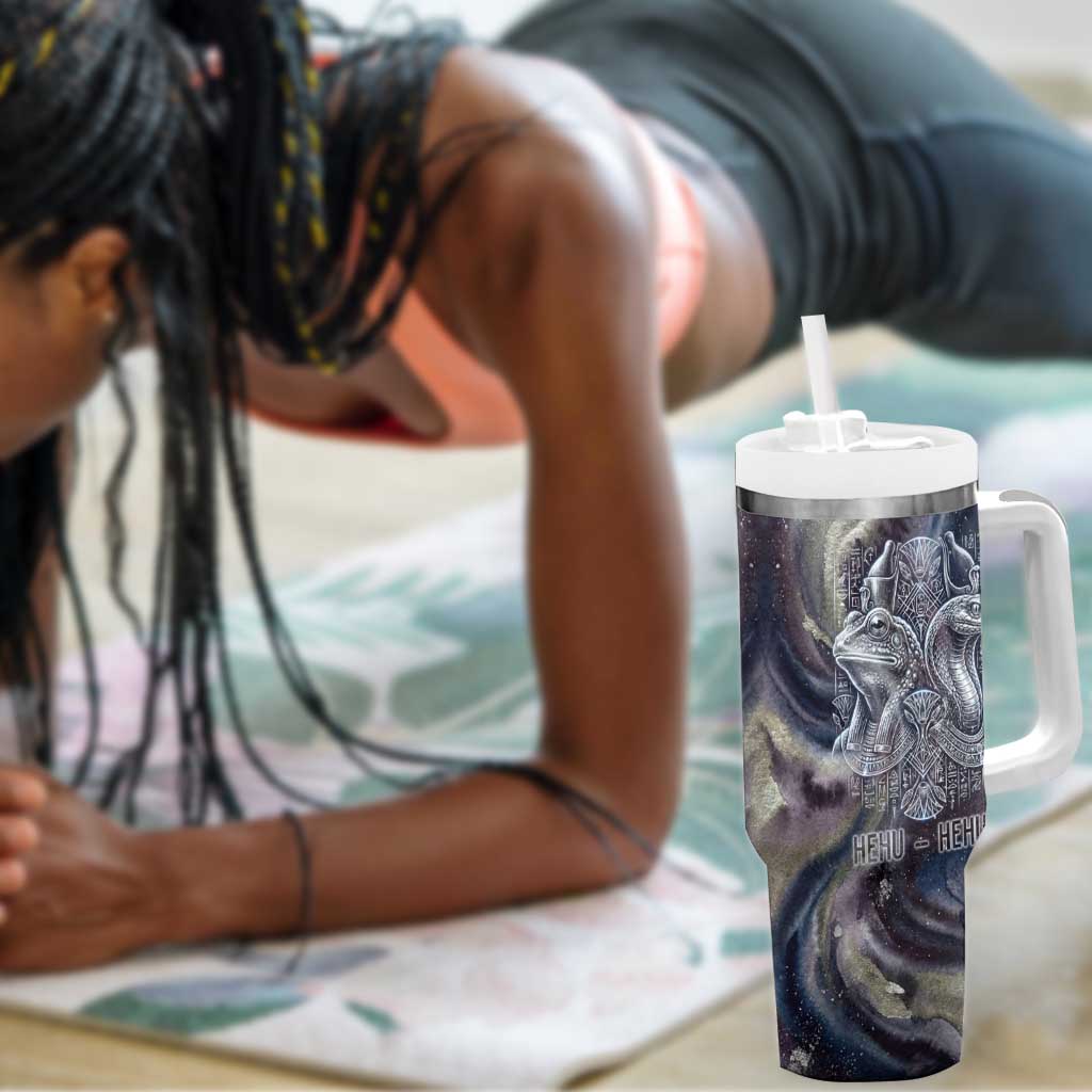 Egyptian Heh and Hauhet Tumbler With Handle Serpent Duo Design Cosmic Infinity and Eternal Balance Motif