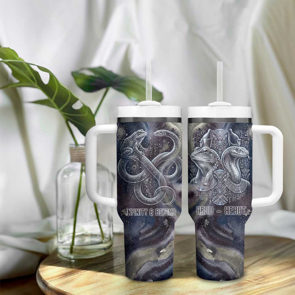 Egyptian Heh and Hauhet Tumbler With Handle Serpent Duo Design Cosmic Infinity and Eternal Balance Motif