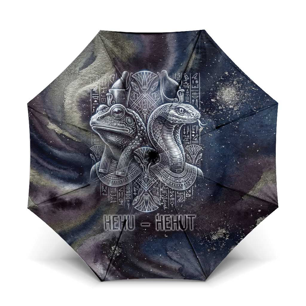 Egyptian Heh and Hauhet Umbrella Serpent Duo Design Cosmic Infinity and Eternal Balance Motif