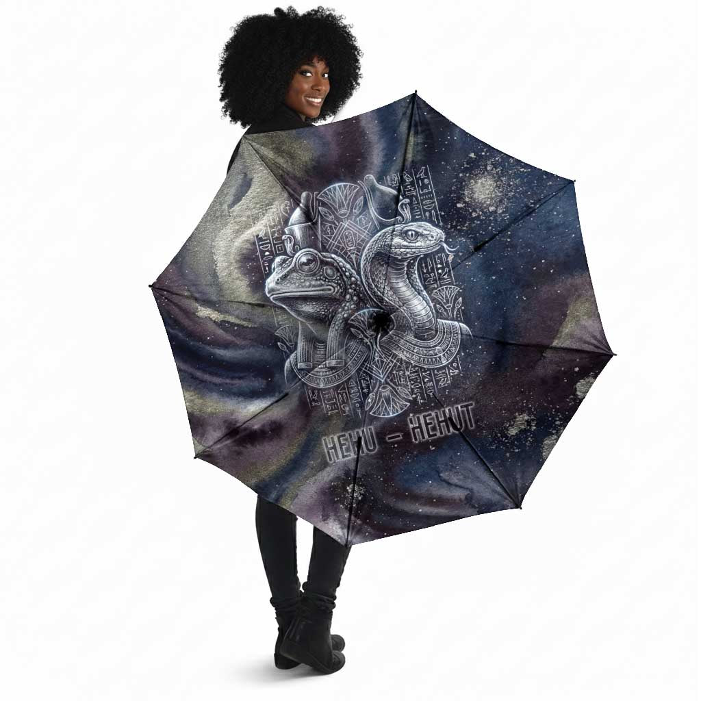 Egyptian Heh and Hauhet Umbrella Serpent Duo Design Cosmic Infinity and Eternal Balance Motif