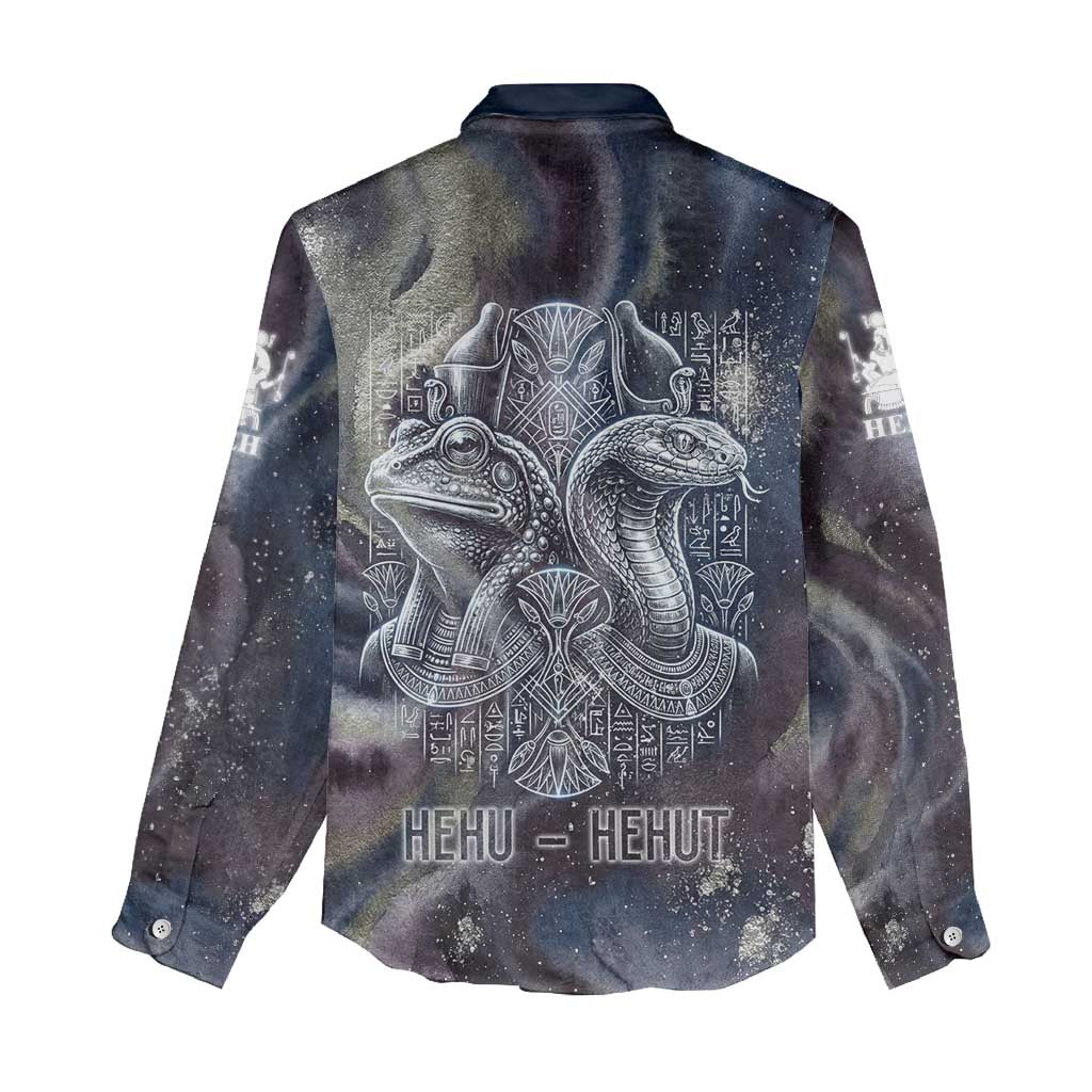 Egyptian Heh and Hauhet Women Casual Shirt Serpent Duo Design Cosmic Infinity and Eternal Balance Motif