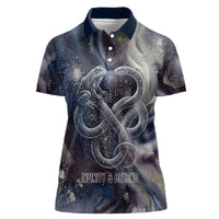 Egyptian Heh and Hauhet Women Polo Shirt Serpent Duo Design Cosmic Infinity and Eternal Balance Motif