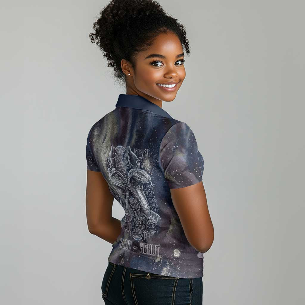 Egyptian Heh and Hauhet Women Polo Shirt Serpent Duo Design Cosmic Infinity and Eternal Balance Motif