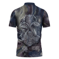 Egyptian Heh and Hauhet Zipper Polo Shirt Serpent Duo Design Cosmic Infinity and Eternal Balance Motif