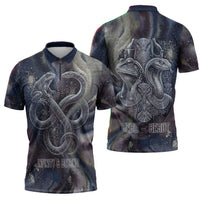 Egyptian Heh and Hauhet Zipper Polo Shirt Serpent Duo Design Cosmic Infinity and Eternal Balance Motif