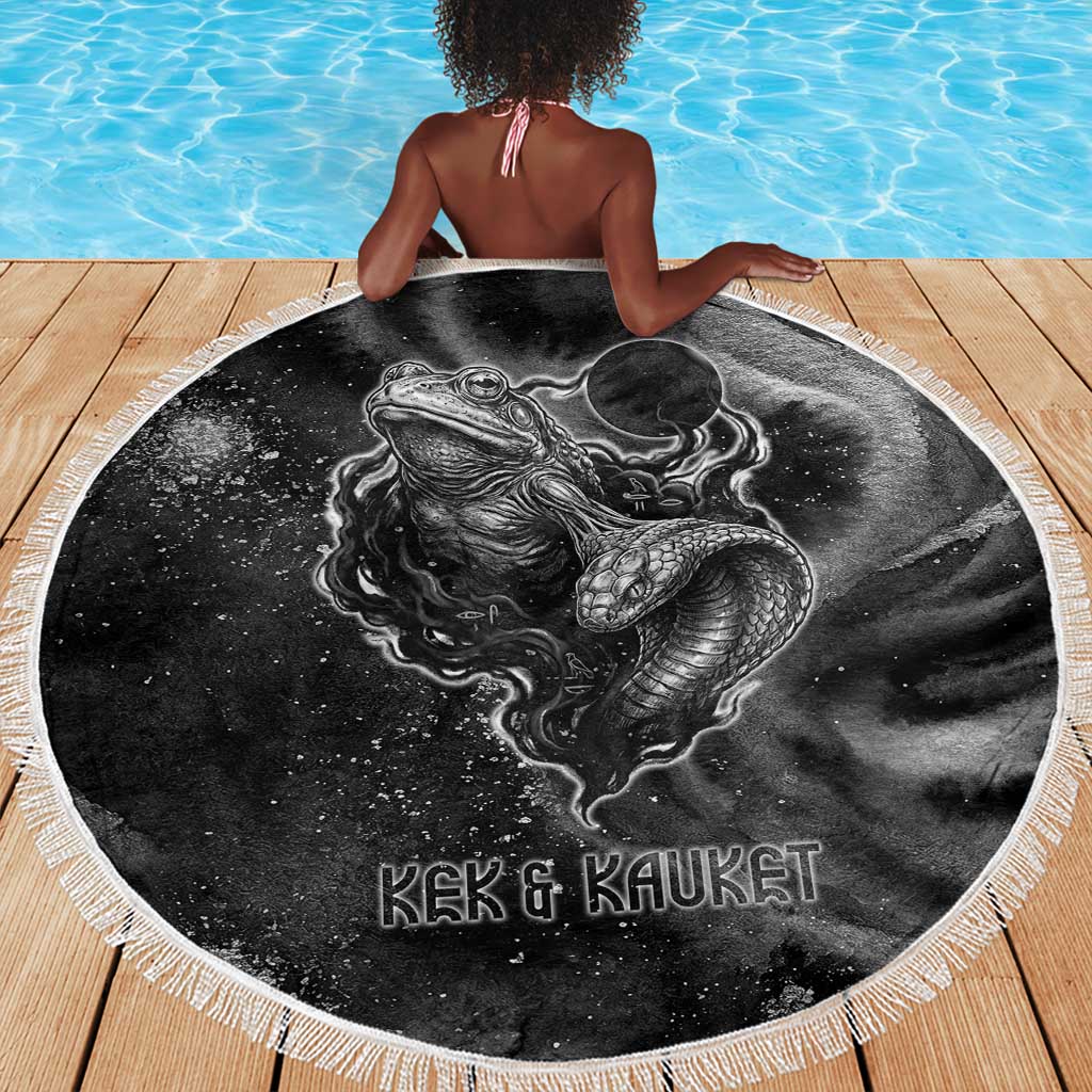 Kek and Kauket Egyptian Beach Blanket Primordial Darkness Design Cosmic Frogs and Serpents