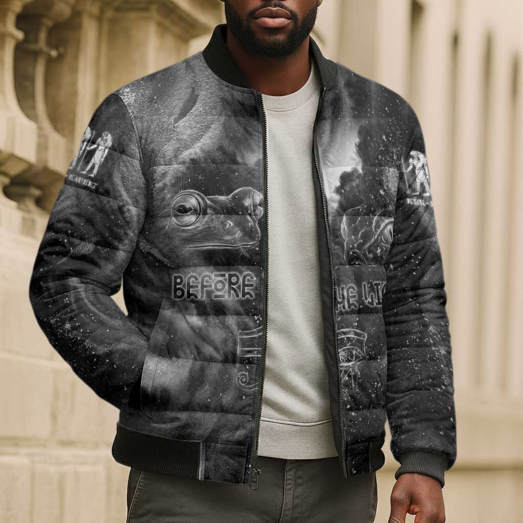 Kek and Kauket Egyptian Bomber Puffer Jacket Primordial Darkness Design Cosmic Frogs and Serpents