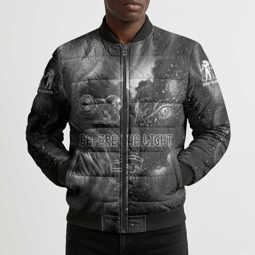 Kek and Kauket Egyptian Bomber Puffer Jacket Primordial Darkness Design Cosmic Frogs and Serpents