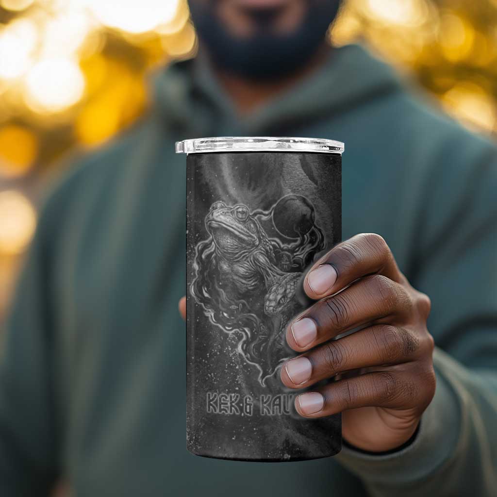 Kek and Kauket Egyptian 4 in 1 Can Cooler Tumbler Primordial Darkness Design Cosmic Frogs and Serpents