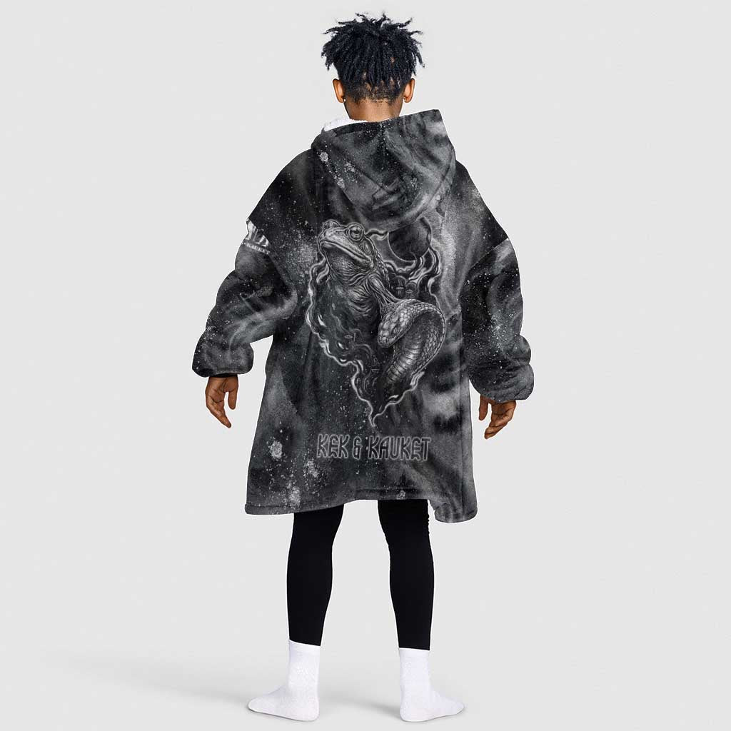 Kek and Kauket Egyptian Kid Wearable Blanket Hoodie Primordial Darkness Design Cosmic Frogs and Serpents
